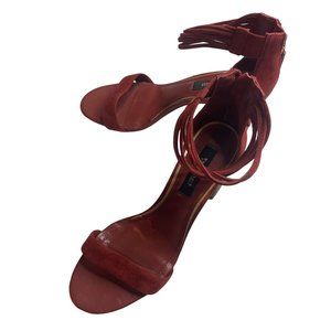 White House Black Market red open toed zip back heels size 7.5M